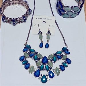 Character Club gold tone turquoise & blue necklace, earrings & brackets
